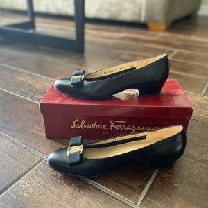 Salvatore Ferragamo "Lizzaz" Black Low Heels Size 7 1/2